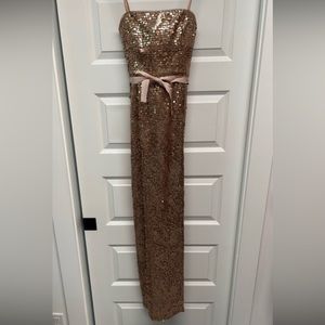 BCBGMaxAzria rose gold sequin strapless gown. Size 0